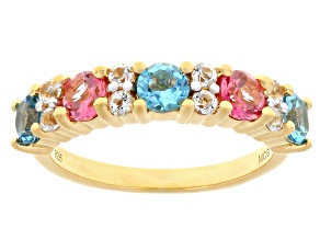 Swiss Blue, Pink, and White Topaz 18k Yellow Gold Over Sterling Silver Ring 1.57ctw