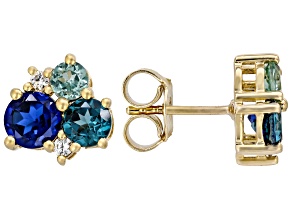Green And Blue Lab Created Spinel With White Zircon 18K Yellow Gold Over Silver Earrings 3.24ctw