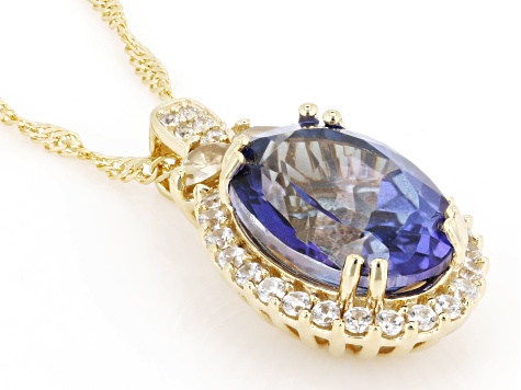 Butterfly Blue Topaz with Zircon 18K Yellow Gold Over Sterling