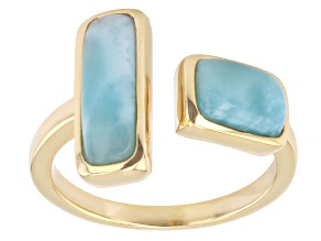 Blue Larimar 18K Yellow Gold Over Silver Ring