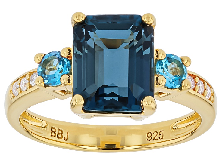 London Blue Topaz 18K Yellow Gold Over Sterling Silver Ring 3.97ctw