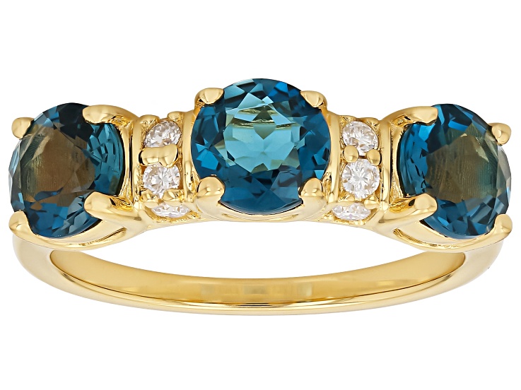 London Blue Topaz 18K Yellow Gold Over Sterling Silver 3-Stone Ring 2.72ctw