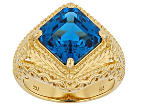 Blue Lab Created Spinel 18K Yellow Gold Over Sterling Silver Solitaire Ring 5.31Ctw