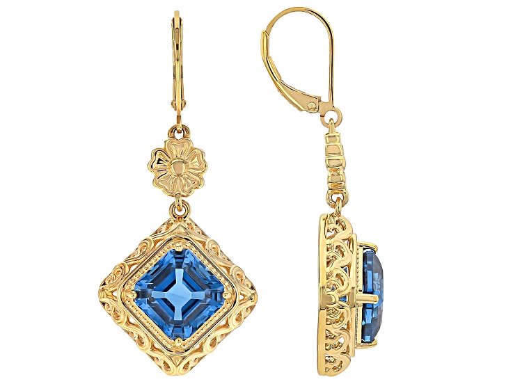 Blue Lab Created Spinel 18K Yellow Gold Over Sterling Silver Dangle Earrings 10.63ctw