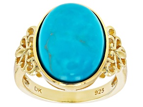 Kingman Turquoise 18k Yellow Gold Over Sterling Silver Ring
