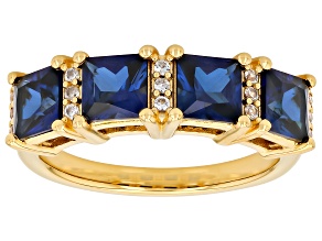 Blue and White Lab Created Sapphire 18K Yellow Gold Over Sterling Silver Ring 2.72ctw