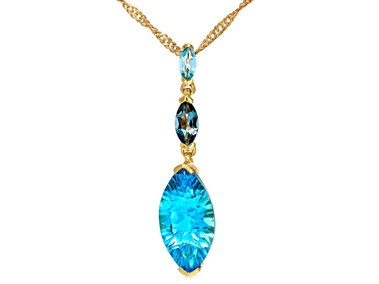 Swiss Blue Topaz with London Blue Topaz 18K Yellow Gold Over Silver Pendant with Chain 4.73ctw