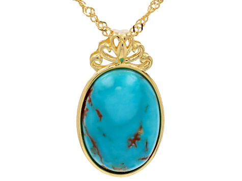 Kingman Turquoise 18k Yellow Gold Over Sterling Silver Pendant With Chain