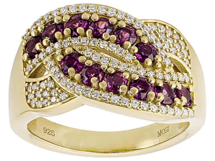 Grape Color Rhodolite 18K Yellow Gold Over Sterling Silver Ring 1.12ctw