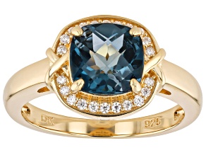 London Blue Topaz With White Moissanite 18K Yellow Gold Over Sterling Silver Ring 2.81ctw