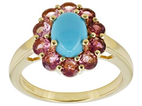 Blue Sleeping Beauty Turquoise 18K Yellow Gold Over Silver Ring 0.88ctw