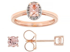 Peach Morganite With White Zircon 18k Rose Gold Over Sterling Silver Ring And Earring Set 0.78ctw