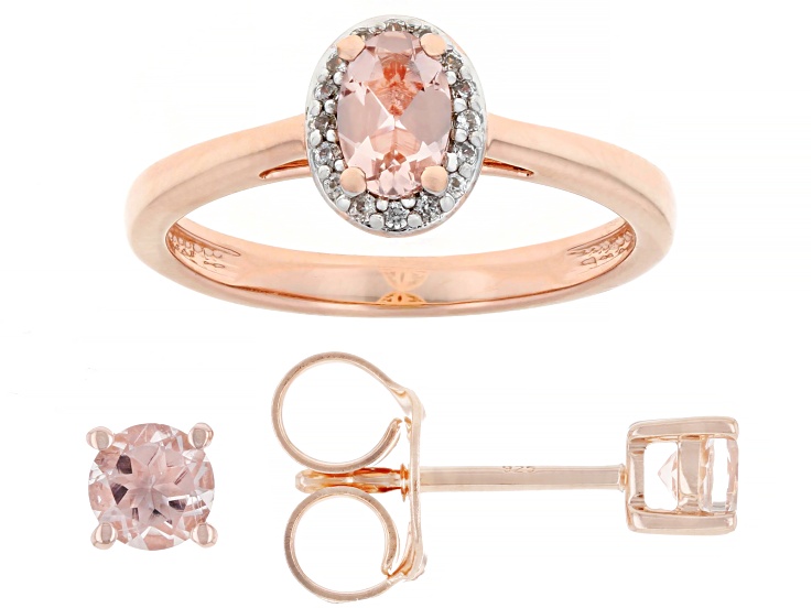 Peach Morganite With White Zircon 18k Rose Gold Over