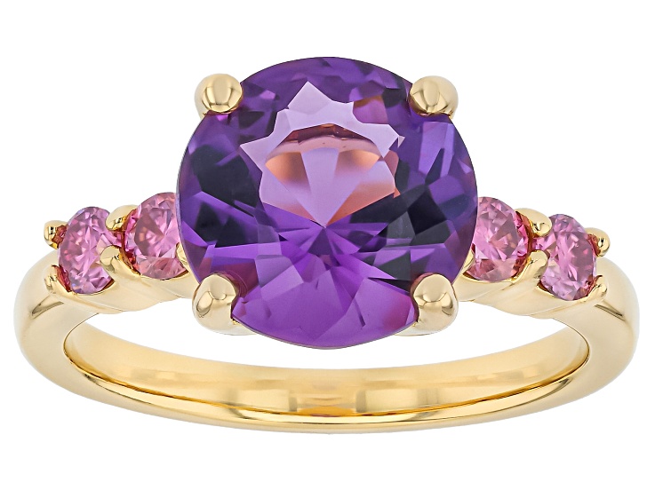 Purple Canela Amethyst 18K Yellow Gold Over Silver Swirl Dutch Cut Ring 3.24ctw