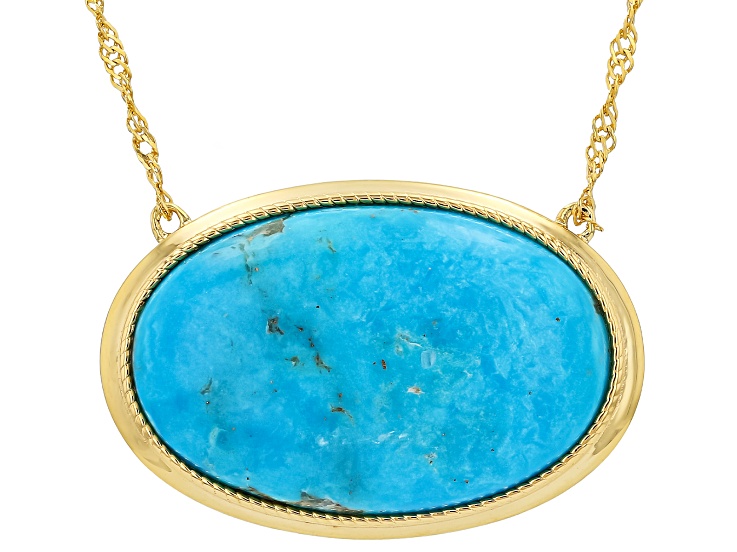 Blue Kingman Turquoise 18K Yellow Gold Over Sterling Silver Necklace