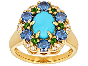 Blue Sleeping Beauty Turquoise 18K Yellow Gold Over Sterling Silver Ring 1.42ctw