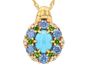 Blue Sleeping Beauty Turquoise 18K Yellow Gold Over Sterling Silver Pendant With Chain 1.42ctw