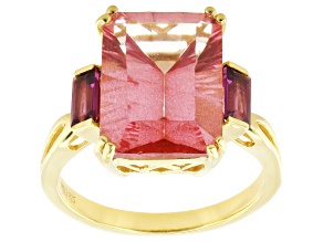 Padparadscha Color Topaz with Grape Color Garnet 18K Yellow Gold Over Silver Ring 7.89ctw