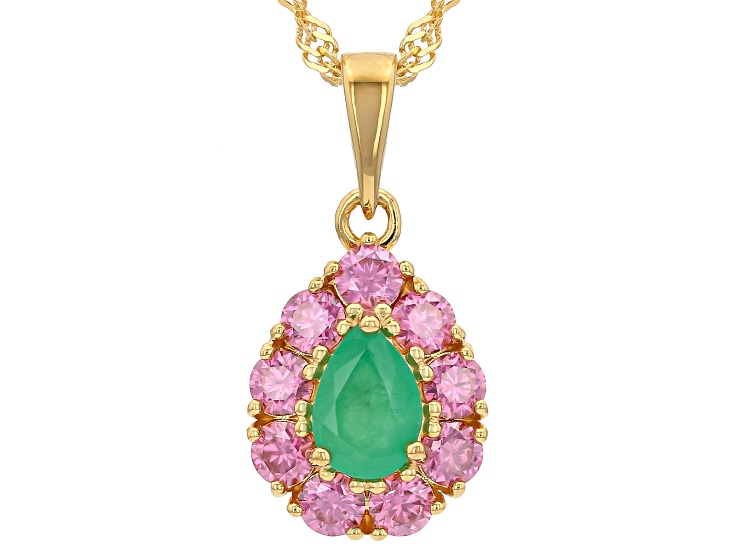 Green Zambian Emerald 18K Yellow Gold Over Silver Pendant/Chain 1.31ctw