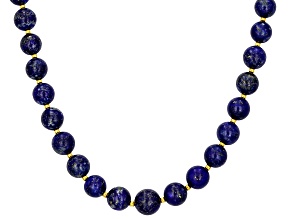 Blue Lapis Lazuli 18K Yellow Gold Over Sterling Silver Beaded Necklace