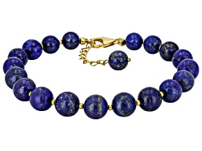 Blue Lapis Lazuli 18K Yellow Gold Over Sterling Silver Beaded Bracelet