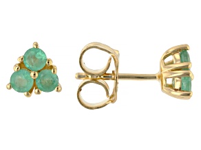 Green Zambian Emerald 18K Yellow Gold Over Sterling Silver Stud Earrings 0.51ctw
