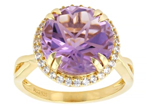 Lavender Amethyst 18K Yellow Gold Over Silver Halo Ring 6.06ctw