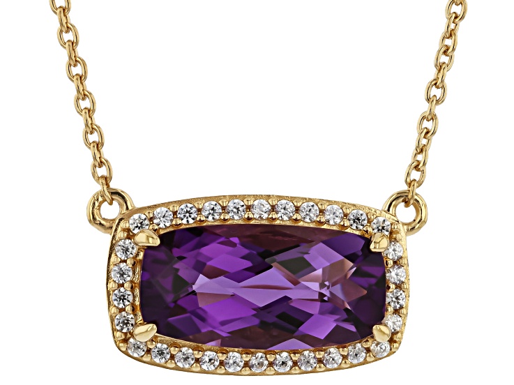 Purple Canela Amethyst 18K Yellow Gold Over Sterling Silver Halo Necklace 3.32ctw
