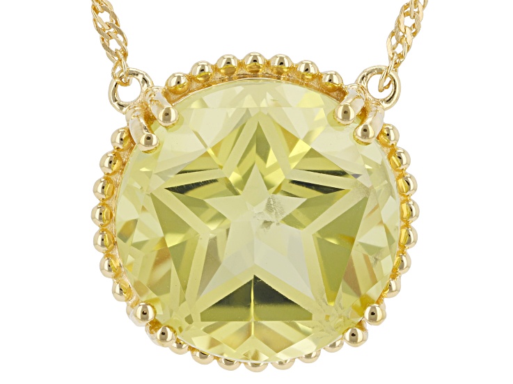 Texas Star Cut Yellow Lemon Quartz 18K Yellow Gold Over Silver Solitaire Pendant With Chain 12.15ct