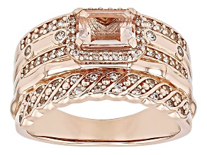 Peach Morganite With White Zircon 18k Rose Gold Over Sterling Silver Ring 1.41ctw