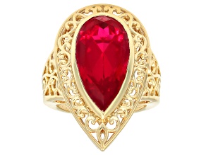 Red Lab Created Ruby 18K Yellow Gold Over Sterling Silver Solitaire Ring 11.16ct