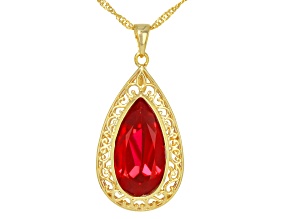 Lab Created Ruby 18K Yellow Gold Over Sterling Silver Solitaire Pendant With Chain 11.16ct