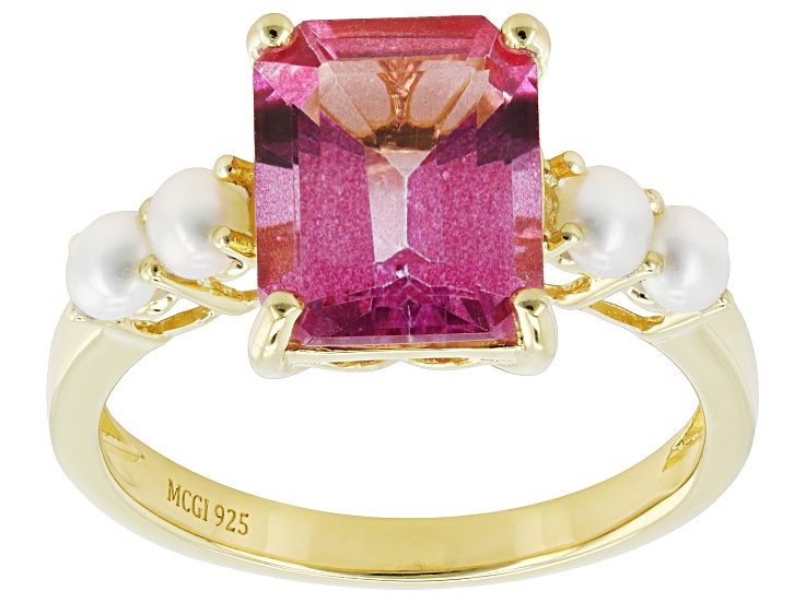 Pink Topaz 18K Yellow Gold Over Sterling Silver Ring 3.57ct