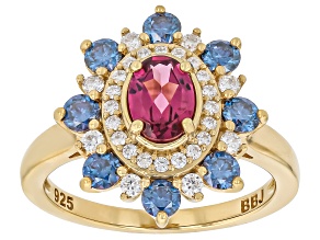 Grape Color Garnet with Moissanite 18K Yellow Gold Over Sterling Silver Ring 1.92ctw