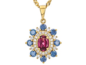 Grape Color Garnet with Moissanite 18K Yellow Gold Over Sterling Silver Pendant with Chain 1.80ctw