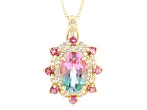Watermelon Topaz 18K Yellow Gold Over Sterling Silver Pendant with Chain 4.66ctw