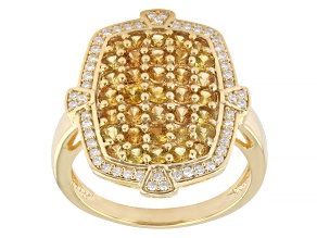 Yellow Sapphire With White Moissanite 18K Yellow Gold Over Sterling Silver Cluster Ring 1.74ctw