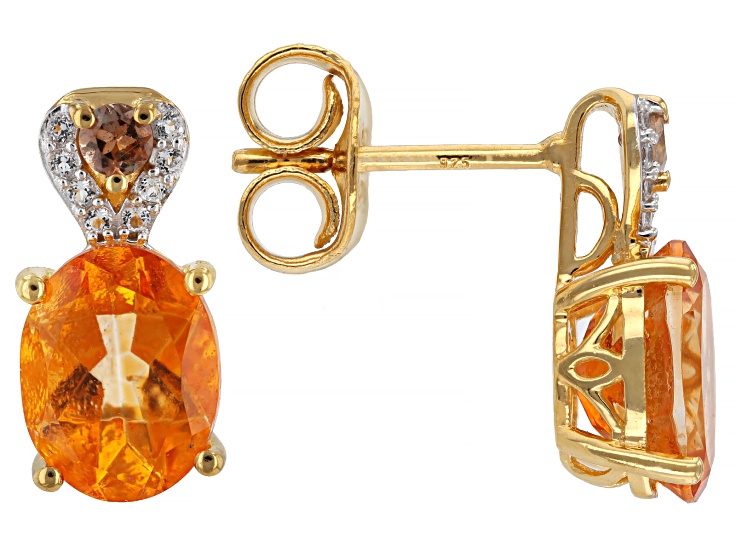 Mandarin Orange Topaz 18K Yellow Gold and Rhodium Over Sterling Silver Earrings 4.18ctw