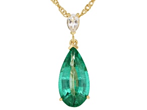 Emerald Glow Topaz with White Topaz 18K Yellow Gold Over Silver Pendant with Chain 5.16ctw