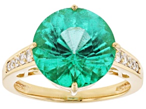 Emerald Glow Topaz with White Zircon 18K Yellow Gold Over Sterling Silver Ring 6.54ctw