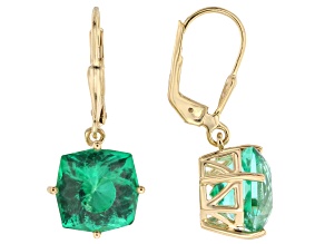 Emerald Glow Topaz 18K Yellow Gold Over Sterling Silver Glitter Mine Cut Dangle Earrings 7.20ctw