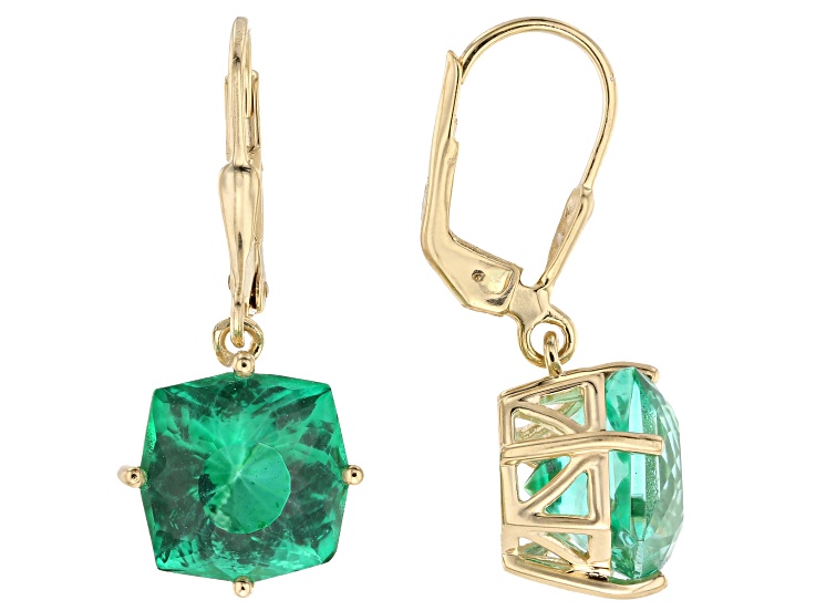 Emerald Glow Topaz 18K Yellow Gold Over Sterling Silver Glitter Mine Cut Dangle Earrings 7.20ctw