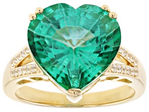 Emerald Glow Topaz with White Zircon 18K Yellow Gold Over Sterling Silver Heart Ring 7.56ctw