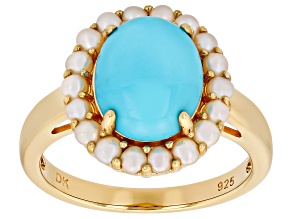 Blue Sleeping Beauty Turquoise 18k Yellow Gold Over Sterling Silver Ring