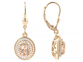 Peach Morganite with White Moissanite 18K Rose Gold Over Sterling Silver Earrings 1.53ctw