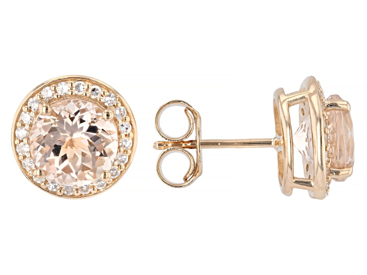 Peach Morganite with White Lab-Grown Diamond 18K Rose Gold Over Sterling Silver Earrings 3.33ctw