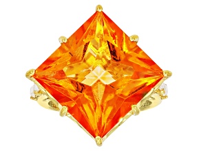 Peach Mandarin Topaz with White Moissanite 18KYellow Gold Over Sterling Silver Ring 14.11ctw