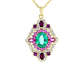 Emerald Glow Topaz 18K Yellow Gold Over Sterling Silver Cluster Pendant with Chain 5.43ctw