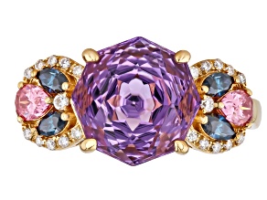 Purple Rose Cut Canela Amethyst 18K Yellow Gold Over Sterling Silver Ring 4.70ctw