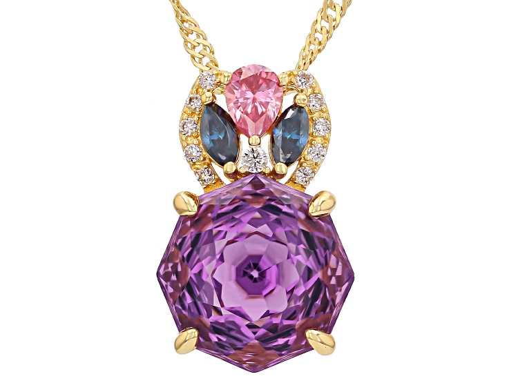 Purple Rose Cut Canela Amethyst 18K Yellow Gold Over Silver Pendant/Chain 4.20ctw